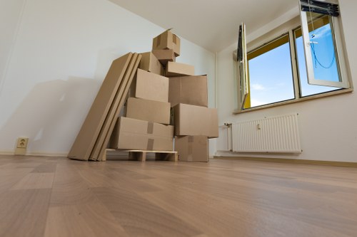Packed household items ready for a cubic-yard based removal estimate in Lambeth