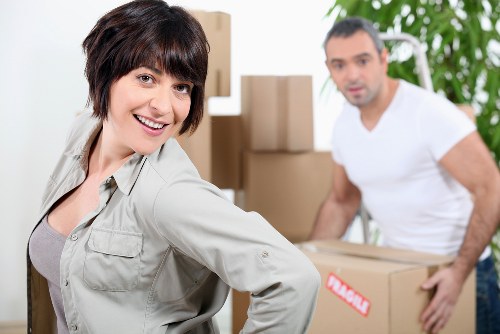 Packed boxes and furniture prepared for a house move in Lambeth