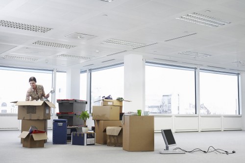 Packing and labeling office items for a Lambeth relocation