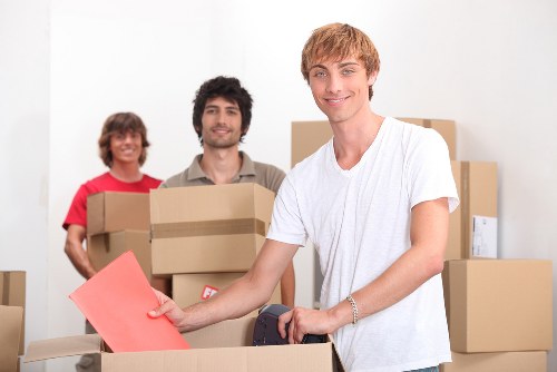 Packed boxes and furniture prepared for transport in Lambeth